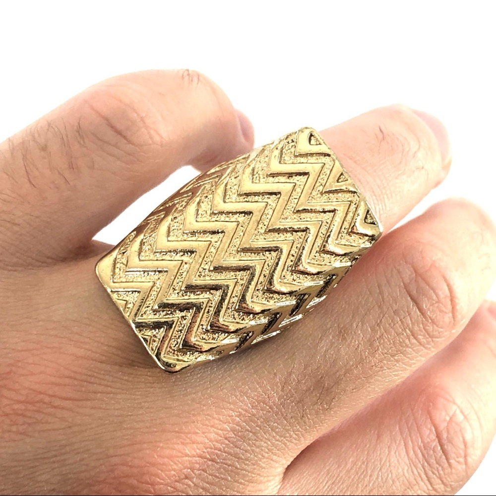 Zig Zag Gold Plated Ring Long Statement Stretch - image 4